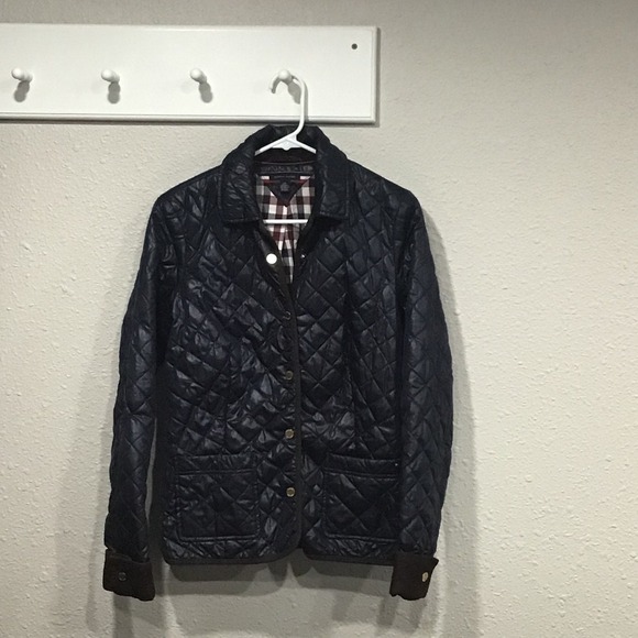 Tommy Hilfiger Jackets & Blazers - Tommy Hilfiger Navy Quilted Barn Jacket Womens S Corduroy Trim Chore Coat Preppy